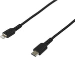 StarTech.com 6 Foot (2m) Durable Black USB-C to Lightning Cable - Heavy Duty Rugged Aramid Fiber USB Type A to Lightning Charger/Sync Power Cord - Apple MFi Certified iPad/iPhone 12 (RUSBCLTMM2MB)