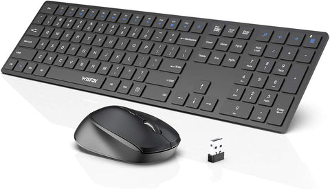WisFox Wireless Keyboard and Mouse, 2.4GHz Lag-Free Ultra Slim Keyboard with Silent Keys, Smart Sleep Mode, Ergonomic Cordless Mouse Combo with 3 DPI for Windows, Computer, Laptop, Mac, PC