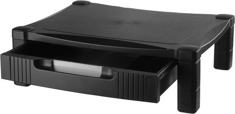 Kantek Height-Adjustable Computer Monitor Stand Organizer, Removable Organizing Drawer, Cable Management, 17" x 13.25" x 4.1" To 6.5" High, Black