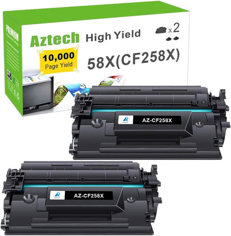 58X CF258X Black High Yield Toner Cartridge Aztech Replacement for HP 58X CF258X 58A CF258A for HP Pro M404n M404dn MFP M428fdw M428fdn M404dw M428dw M404 M428 M406 Printer Toner Ink (2-Pack)