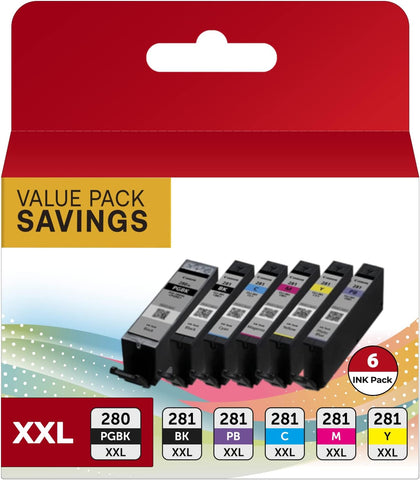 PGI-280XXL/CLI-281XXL Ink Cartridges Compatible Replacement for Canon 280 281 Ink Cartridges Use to Canon TS8120 TS9120 TS8220 TS8320 TS8300 TS8322 TS9100 6 Value Pack