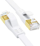 Yauhody RJ45 CAT 7 Ethernet Cable Patch Internet Cable 100ft, Sheilded-Solid Flat CAT7 Internet Network Computer Patch Cord, Faster Than CAT5 CAT5e CAT6 (100ft White)