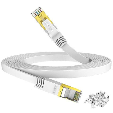 HiiPeak Cat 8 Ethernet Cable 75ft - Cat8 Flat Internet Cable High Speed LAN Patch Network Cables with RJ45 Gold Plated Connector, Compatible with Cat5/Cat6/Cat7, White(75 ft)