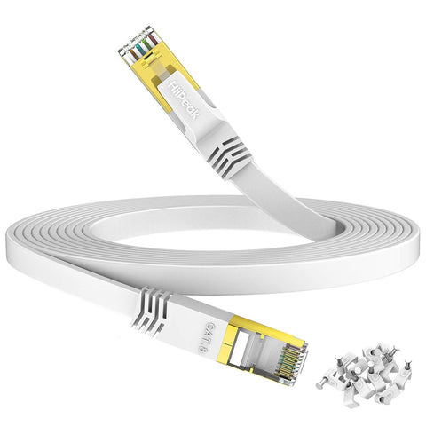 HiiPeak Cat 8 Ethernet Cable 30ft - Cat8 Flat Internet Cable High Speed LAN Patch Network Cables with RJ45 Gold Plated Connector, Compatible with Cat5/Cat6/Cat7, White(30 ft)
