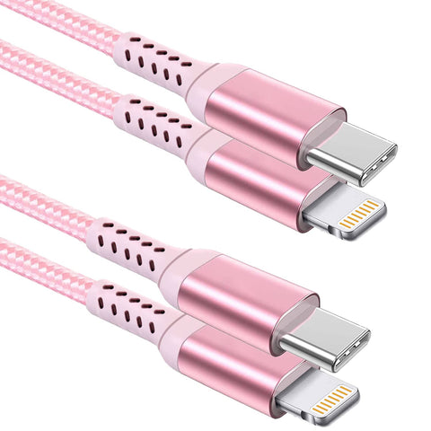 10FT 2pack Long iPhone USB-C to Lightning Cable [Apple MFi Certified] 20W 3A (max) USB C Power Delivery Fast Charge for iPhone 14 13 12 11 10 Max X XS XR 9 8, AirPods, iPad, Awnuwuy Charging Cord Pink