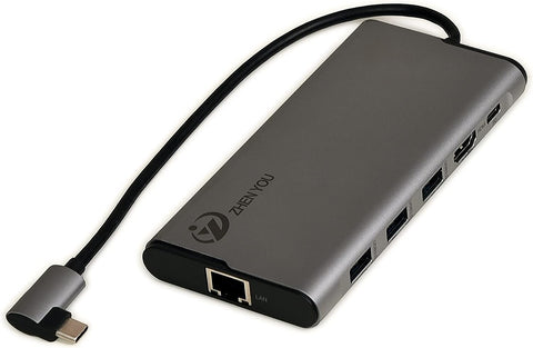 ZYHB01,Type C/M to HDMI+USB3.0*3+ RJ45+PD Adapter: Docking Station USB to HDMI Adapter, USB C to PD Adapter, SM768 chip Supports HDMI Mirror ad Split Screen Operation Mode
