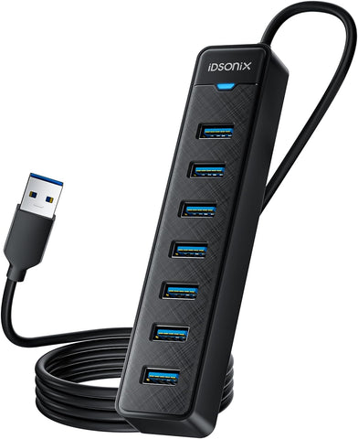 iDsonix 7 Prots USB Hub 3.0 [3.3Ft] USB Expander Hub 5Gbps USB Splitter Multiport Adapter, USB Hub Long Cable for PC, Laptop, Flash Drive, Mobile HDD, Windows/XPS, 1m