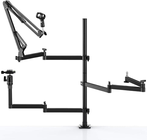 PICTRON Live Broadcast Boom Arm, ULANZI Flexible Desk Mount Camera Arm Clamp Webcam Stand, Microphone Boom Arm for Blue Yeti Snowball Yeti Nano, Webcam, Camera, LED Light, Voice Recording, Podcasting