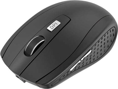 KASOTT Bluetooth Wireless Mouse, 2.4G Ergonomic Wireless Computer Mouse with 2500 Adjustable DPI, 6 Buttons Cordless Silent Mouse with USB Receiver and Type C Adapter for Laptop PC Mac MacBook (Black)