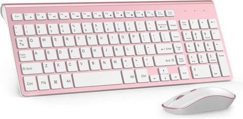 Slim Wireless Keyboard and Mouse,J JOYACCESS 2.4G Full Size Portable Keyboard Comco with Numberic Keypad for Mac,Laptop,PC,Computer,Desktop,Surface,TV-Rosy Gold