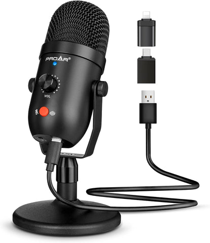 Podcast Microphone for Phone/Pad/PS4,Condenser Recording USB Microphone for Computer,Metal PC Microphone for Gaming,ASMR,YouTube,Streaming Mic Kit with Noise Cancelling for Laptop MAC or Windows