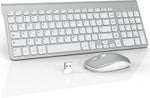 Wireless Keyboard Mouse Combo, WisFox 2.4GHz Slim Full Size Wireless Keyboard and Mouse Set with Number Pad and Nano Receiver for PC Laptop Windows, Quiet and Ergonomic (Silver and White)