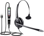 VoiceJoy USB Headset with Quick Disconnect Adapter Compatible with Plantronics QD,Computer Headset with Microphone Noise Cancelling, PC Headset Wired Headphones, Business Headset for Skype, Webinar