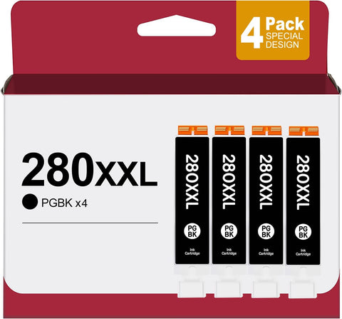 PGI-280XXL PGBK Black Ink Cartridges, Replacement for Canon 280 281 Ink Cartridges to use with Canon TR8520 TR7520 TR8620 TS9120 TS6320 TS6220 TS6120 TS702 TS8120 TS8220 TS8320 Pinter (4 PGBK)