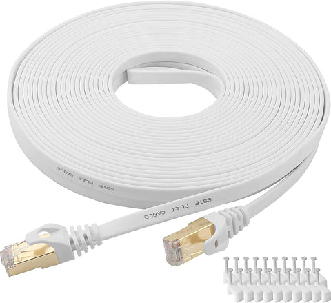 Cat 8 Ethernet Cable 100 Ft Cat8 Internet Cable Flat Gigabit High Speed Shielded RJ45 LAN Cable White