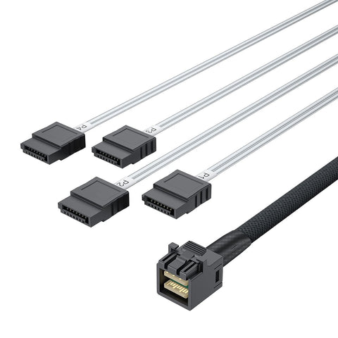Internal Mini SAS HD SFF-8643 to 4X SATA (7pin) Hard Disk Data Server Raid Cable, 0.5-Meter (1.64 ft), 6 Gbit/s, for Motherboard, Controller, Hard Drive
