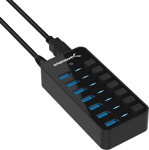 SABRENT 36W 7 Port USB 3.0 Hub with Individual Power Switches and LEDs Includes 36W 12V/3A Power Adapter (HB-BUP7)