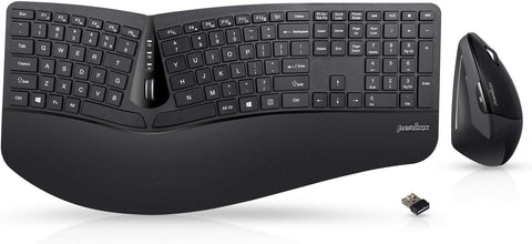 Perixx Periduo-605, Wireless Ergonomic Split Keyboard and Vertical Mouse Combo, Adjustable Palm Rest and Membrane Low Profile Keys, Black, US English Layout (11633)