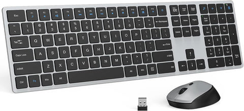 Wireless Mouse and Keyboard, Deeliva 2.4G Wireless Mouse and Keyboard Combo Full Size with Shortcut Keys and Number Pad Quiet Silent Slim Cordless Keyboard Mouse for Mac, Laptop(Silver White)