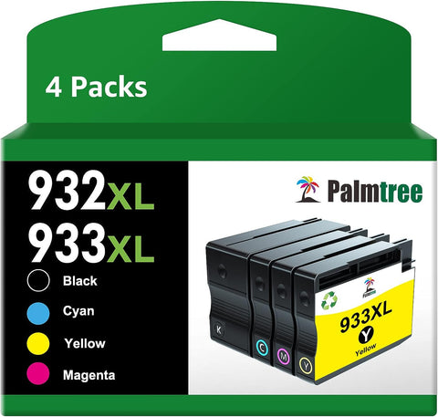 Palmtree Compatible Ink Cartridges Replacement for HP 932XL 933XL 932 933 Combo Pack for HP OfficeJet Series 6600 6700 6100 7610 7620 7110 7612 7510 (Black, Cyan, Yellow, Magenta, 4 Pack)