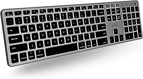 Macally Backlit Bluetooth Keyboard for Mac & iOS - for Apple Devices - 107 Key Rechargeable Wireless Mac Keyboard - Wireless Backlit Keyboard Mac (White LED | 3 Brightness Levels) - Space Gray