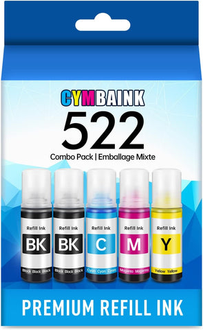 CYMBAINK Compatible T522 Refill Ink Bottle Replacement for 522 T522 502 T502 Works for EcoTank ET-2720 ET-2760 ET-2800 ET-4700 ET-2803 ET-2750 ET-3750 ET-4750 ET-3760 ET-4760 ET-2700 (522)