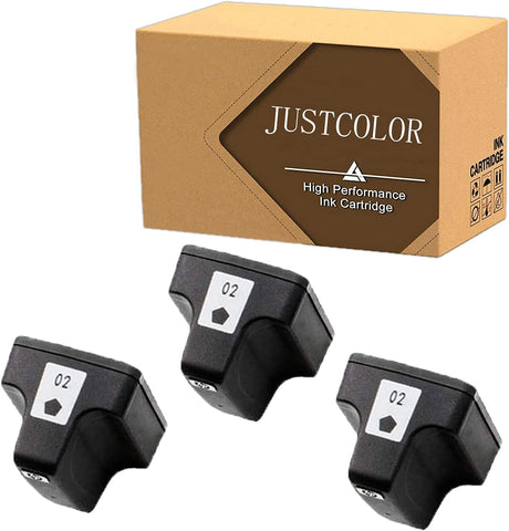 JUSTCOLOR Compatible Ink Cartridge Replacement for HP 02 use with Photosmart D7155 D7160 D7245 D7255 D7363 D7460 3210 3310 C5100 C5180 C6250 C6280 C7280 C7180 C8180 C6180 D7360 8250 C7200 (3 Black)