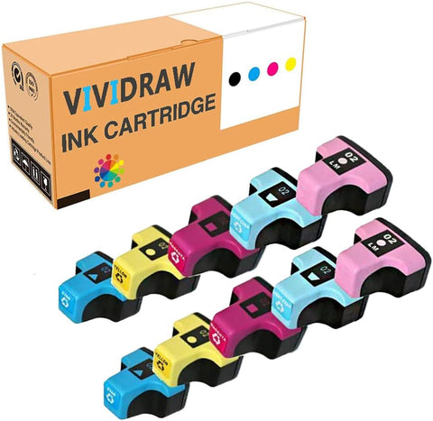 VIVIDRAW 10 Pack HP 02 Compatible Ink cartridges Replacement for HP Photosmart C5180 C7280 C6280 C6180 D7360 D7460 8250 C7200 Printer