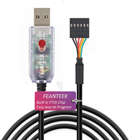 FEANTEEK FTDI Cable,USB to TTL Serial Cable 3.3V UART Converter with Built in FTDI Chip,Pitch 6 Way Header, Works with Galileo Gen2 Boards/BeagleBone Black/Minnowboard Max and More