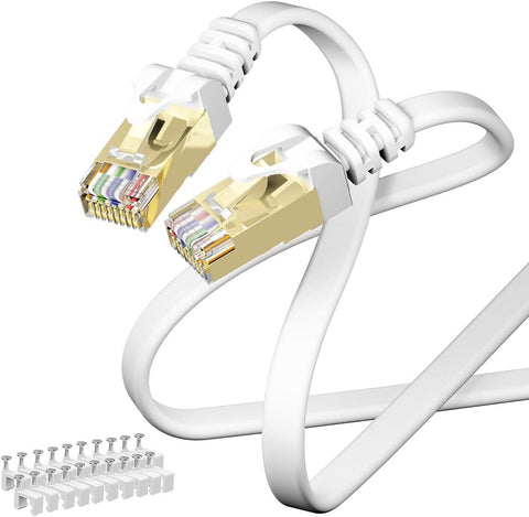 Cat 8 Ethernet Cable 50 FT White, High Speed 40 Gbps Shielded (SSTP) Computer Internet Flat Cable LAN Network Cable with Snagless Rj45 Connectors CAT-8 50 feet White