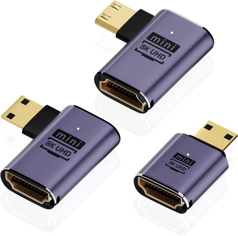 AreMe 8K Mini HDMI to HDMI Adapter (3 Pack), 90 Degree Left and Right Angle Mini HDMI Male to HDMI Female Cable for Raspberry Pi Zero, DSLR Camera, Camcorder, HDTV, Projector, Laptop and Tablet