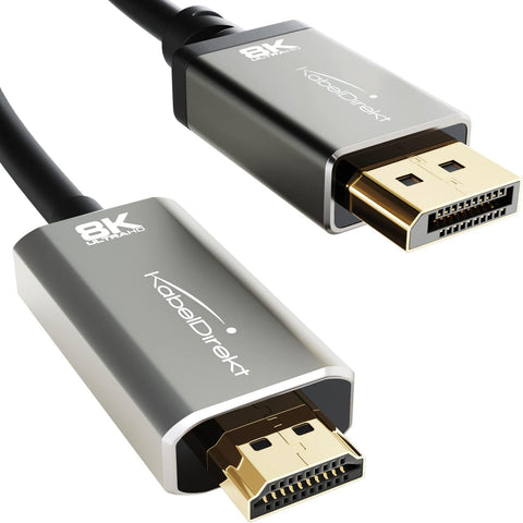 CableDirect – 8K/4K DisplayPort 1.4 to HDMI 2.1 Adapter Cable with Unbreakable Metal connectors – 6ft (transmits 8K/60Hz from a DP Laptop/PC to HDMI Monitor/TV – DP to HDMI, unidirectional)