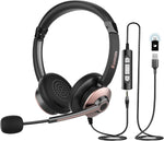 USB Headset With Microphone For PC, Computer Headset With Mic Noise Canceling & Volume Control, 3.5 mm Wired Headphones For MS Teams/Skype/Zoom, Wide Compatible USB-c Adapter For Cell Phones Laptop