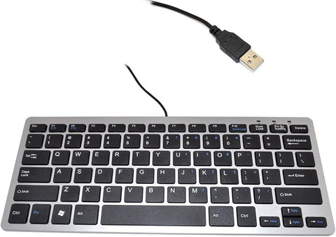 iKKEGOL Mini USB Slim Wired 78 Key Small Super Thin Compact Keyboard for Desktop Laptop PC Win 7 Mac (Black with Silver)