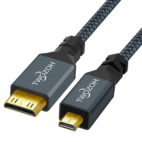 Twozoh Micro HDMI to Mini HDMI Cable, Mini HDMI Male to Micro HDMI Male Cable, Micro HDMI Type D Male to Mini HDMI Type C Male Cable Support 3D/4K 1080p 3Ft