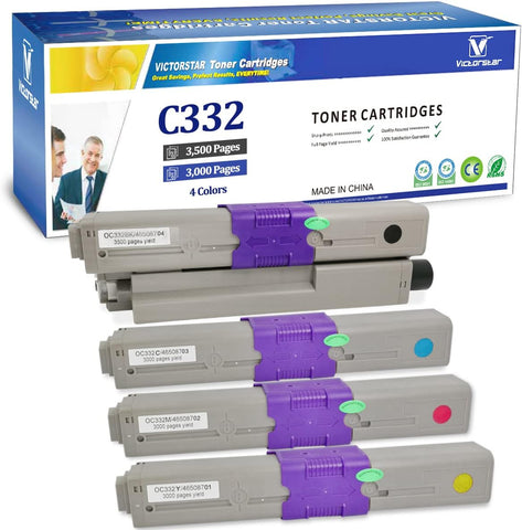 VICTORSTAR Compatible Toner Cartridges C332 MC363 C332dn MC363dn C332dnw MC332dnw 4 Colors 3500 Pages for Black 3000 Pages for C M Y for OKI Okidata Color Laser Printers