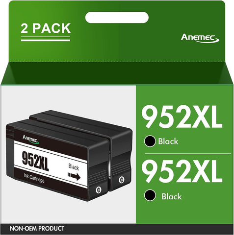 Anemec 952XL Ink Cartridges Replacement for HP 952XL Ink Cartridges Combo Pack Used in HP Officejet Pro 8710 7740 8720 8210 8715 8702 Printer(2 Black)