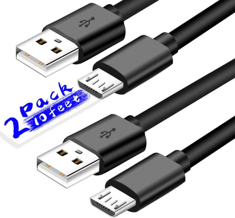 2Pack 10Ft Long Micro USB Cable for Fire Hd,Hdx 6" 7" 8.9" 9.7" 10.1" 11" 11.6" 12" 12.1" 12.2" Tablet,Kids Edition.Charging Android Charger Cord for Kindle Oasis,e-Reader,Samsung LG Phone TV Keyboard