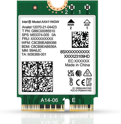 Intel AX411 Double Connect WiFi 6E (Gig+) CNVio2 Tri Band 2.4/5/6GHz Wireless Adapter AX411NGW 802.11ax 2.4Gbps Bluetooth 5.3 No vPro