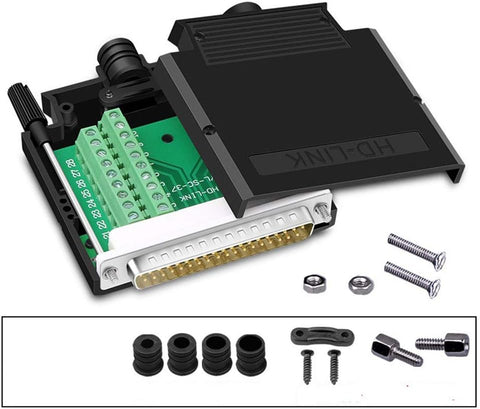 ANMBEST Thinner DB37 Solderless RS232 D-SUB Serial to 37-pin Port Terminal Male Adapter Connector Breakout Board with Case Long Bolts Tail Pipe