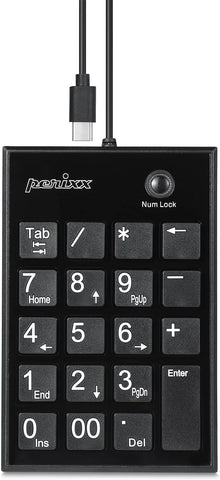 Perixx PERIPAD-202C Wired USB-C Slim Numeric Keypad - Scissor Keys with 2 USB-A Hubs and Tab Key - Compatible for Tablet, Laptop, & Desktop - Black