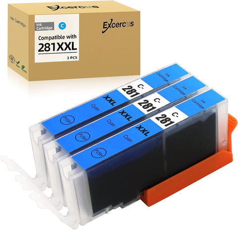 EXCERCUS CLI-281 Cyan Ink Cartridge Replacement for Canon CLI-281XXL 281XXL 281 Cyan Use for Canon PIXMA TS6320 TR7520 TS8120 TS8320 TR8520 TS9120 (2X CLI-281XXL C)