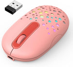 Unipows LED Wireless Mouse, Color Changing Mouse with Honeycomb Shell, Rechargeable Slim Cordless Mice, Silent Click and USB Receiver for Laptop Computer Chromebook, Pink