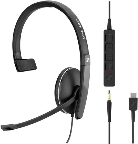 Sennheiser SC 135 USB-C (508355) - Single-Sided (Monaural) Headset for Business Professionals | with HD Stereo Sound, Noise-Canceling Microphone, & USB-C Connector (Black)