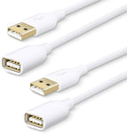 Fesgear USB 2.0 Extension Cable: 2 Pack 10ft USB 2.0 Type A Male to Female Extension Cord Data Transfer Extender with Gold-Plated Connector for USB Flash Drive/Hard Drive/Mouse/Printer (White)