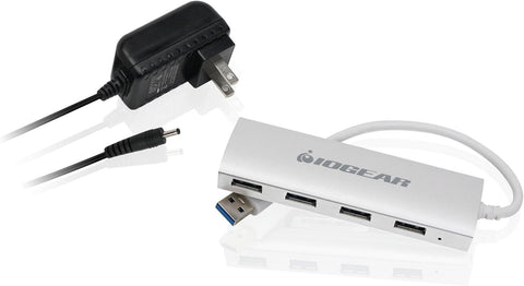 IOGEAR Powered 4 Port USB 3.0 Hub - 1 USB 3.0 In - 4 USB 3.0 Out - 5Gbps Data Transfer Rate - Compatible with Mac and Win - Aluminum Housing - GUH304P