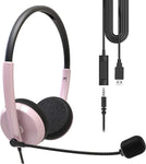 GEEKRIA USB Headset with Mic and Mute Option, 3.5MM Wired Headphone for PC, Laptop, Tablet, Computer Headset with Noise Cancelling Microphone, All Day Comfort for Meeting, Call Center (Rose Gold)