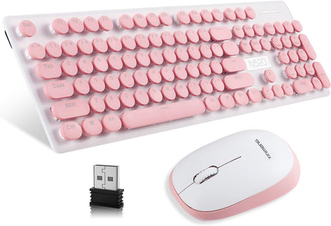 Wireless Keyboard and Mouse Combo with Retro Round Keycaps,2.4GHz Wireless Connectivity,White LED Backlit,Silent Typing Gaming Keyboard and 1600DPI Gaming Mouse for Office and Game(Pink)