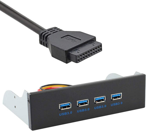 JSER USB 3.0 HUB 4 Ports HUB Front Panel to Motherboard 20Pin 19Pin Header Connector Cable Compatible for 5.25" CD-ROM Bay