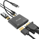 USB C Hub to HDMI VGA Multiport Adapter, ZCUOO 5-in-1 USB C to vga Multi-Port Adapter is Compatible with Type-C interfaces Such as USB 3.0 laptops and Nintendo (HDMI VGA USB PD100W Audio)